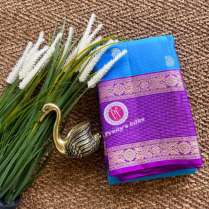 Pure Kanchipuram silk -Peacock blue with purple-PY69185