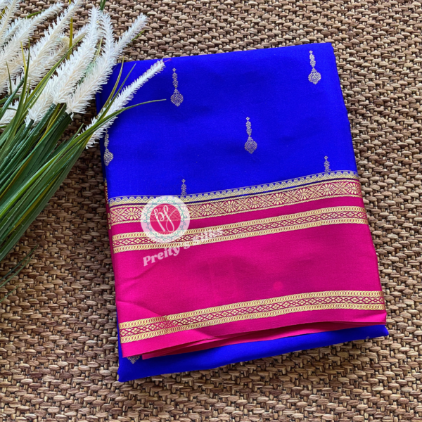 Pure Mysore Crepe Silk- Royal blue with Pink – PY63403