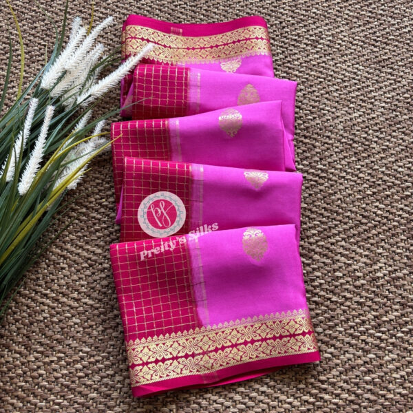 Pure Mysore Crepe Silk(Pattli pallu)- Rani pink with Light pink-PY64803