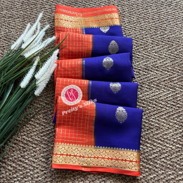 Pure Mysore Crepe Silk(Pattli pallu)-Orange with Navy blue -PY64799