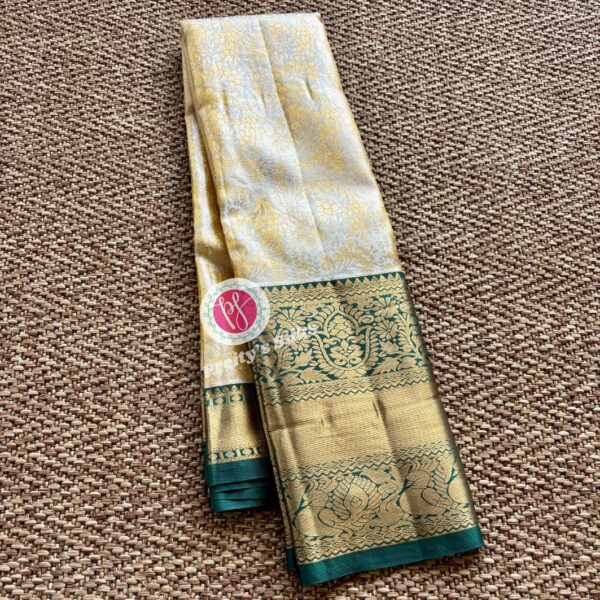 Semi Tissue Kanchipuram- Yellow Gold with Bottle green-PY63637
