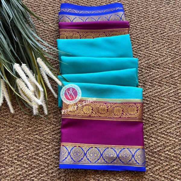 Pure Mysore Crepe Silk-Sea blue with Purple -PY65517