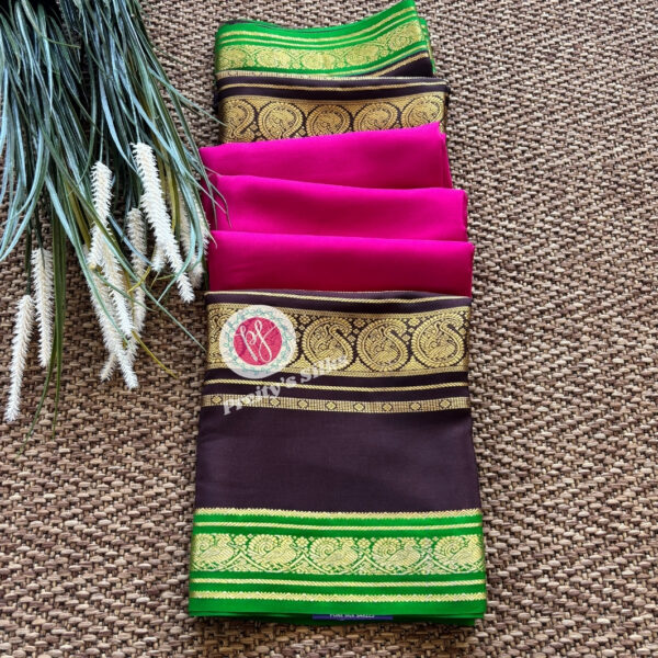Pure Mysore Crepe Silk-Pink and Dark brown-PY65478