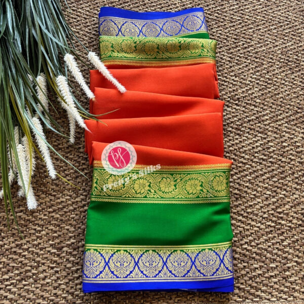 Pure Mysore Crepe Silk-Orange with green -PY65527