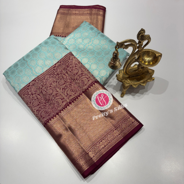 Pure Kanjeevaram Silk -Sky blue with Dark Wine -PY66606