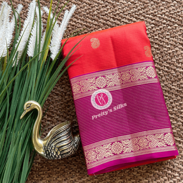 Pure Kanchipuram silk -Orange with pink -PY69187