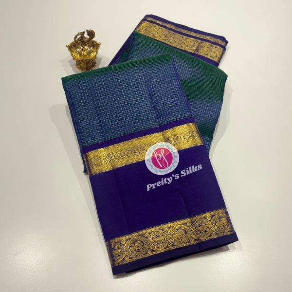 Pure Kanjeevaram silk- peacock blue with dark blue  -PY71338