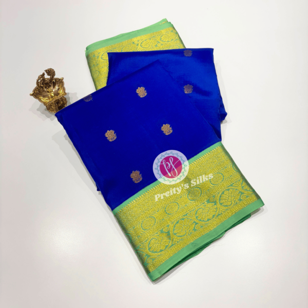 Powerloom Kanchipuram silk -Royal blue with sea green- PY68121