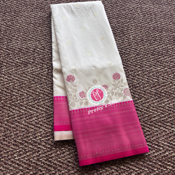 Kanchi semi silk-Half white with pink – PY72130