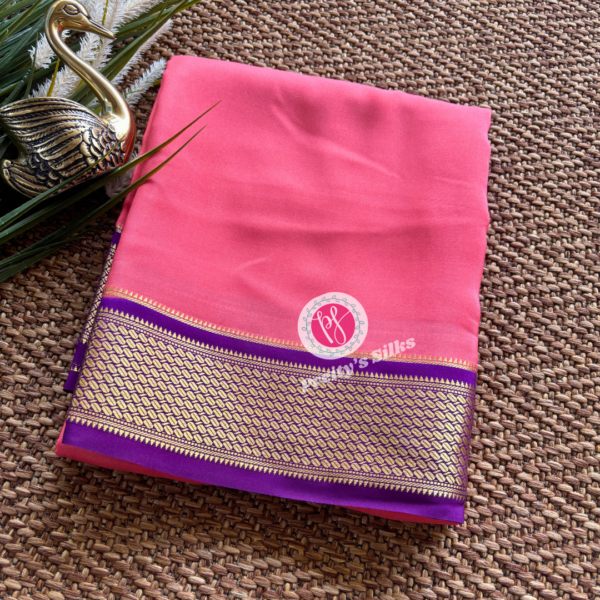 Pure Mysore crepe silk-Peach-with purple -PY74672