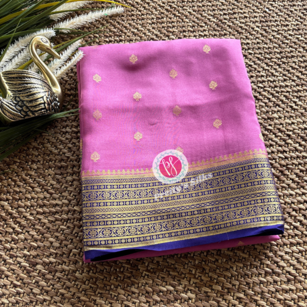 Pure Mysore crepe silk-Onion pink with blue -PY68014