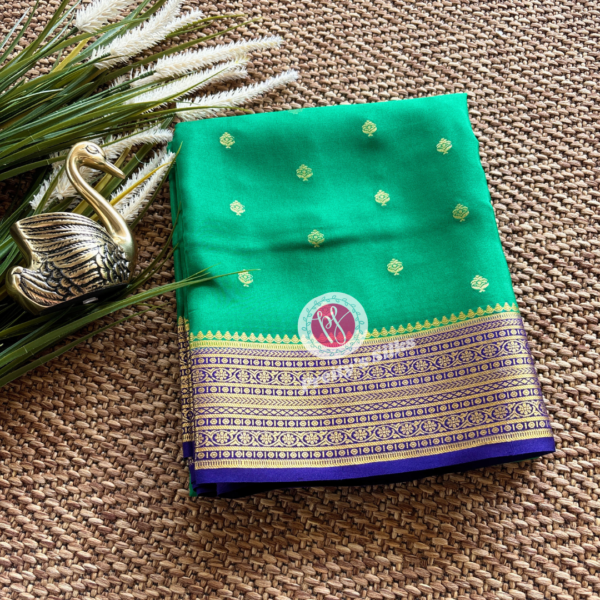 Pure Mysore crepe silk-Leaf green with blue -PY68029