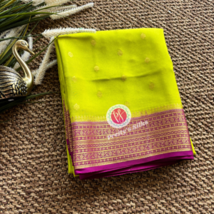 Pure Mysore crepe silk- Olive green with magenta -PY68025