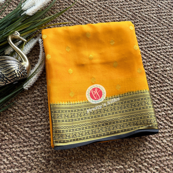 Pure Mysore crepe silk-Mustard with black -PY68037