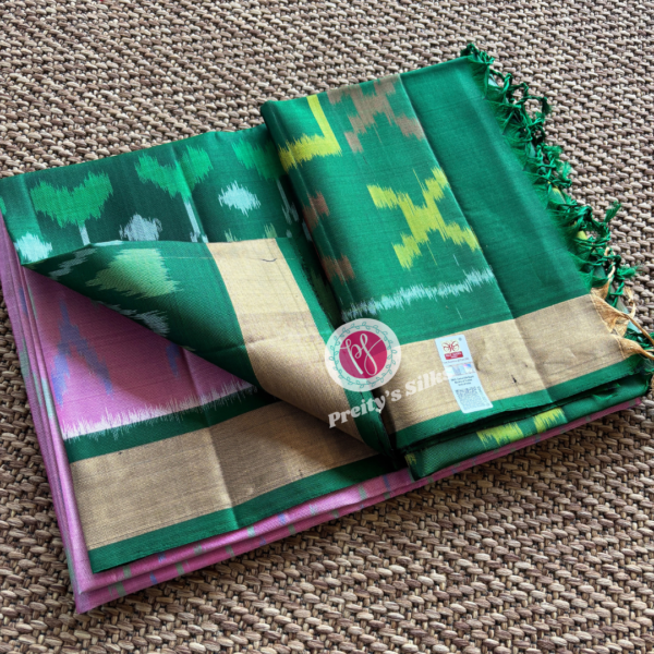 Pure Pochampally Soft silk-Onion pink with green-PY75924