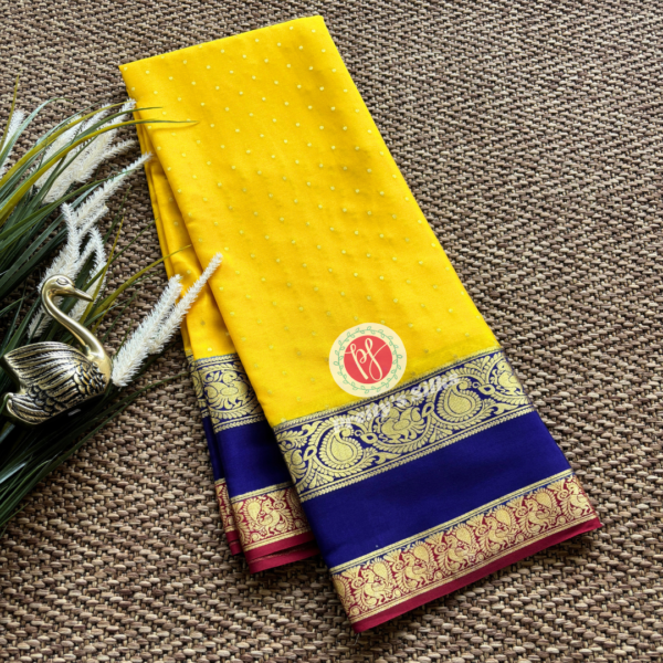 Pure Mysore crepe silk-Yellow with blue and marron -PY76278