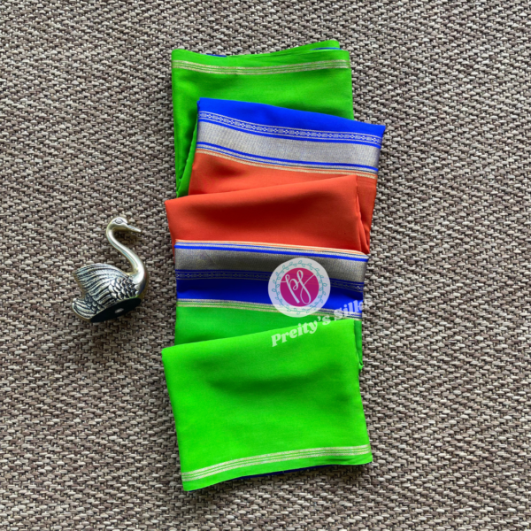 Pure Mysore crepe silk-Orange blue and green- PY76429