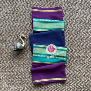Pure Mysore crepe silk-Dark blue Rama green and purple- PY76066
