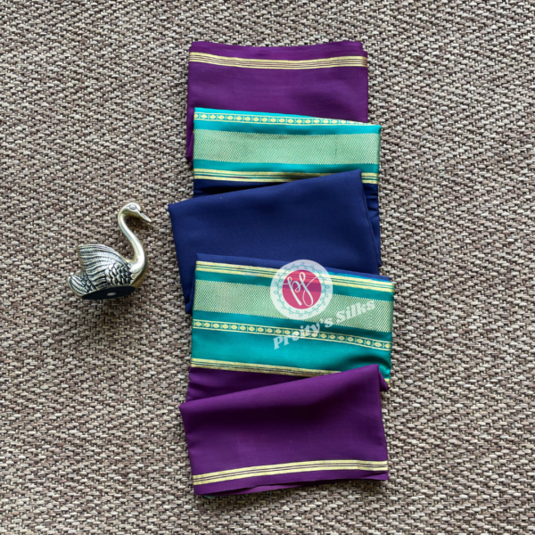 Pure Mysore crepe silk-Dark blue Rama green and purple- PY76066