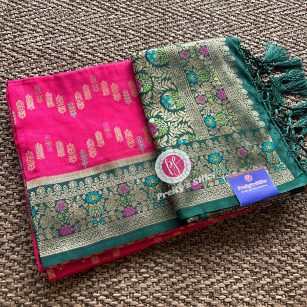 Banarasi Raw silk-  Pink with green-PY78448