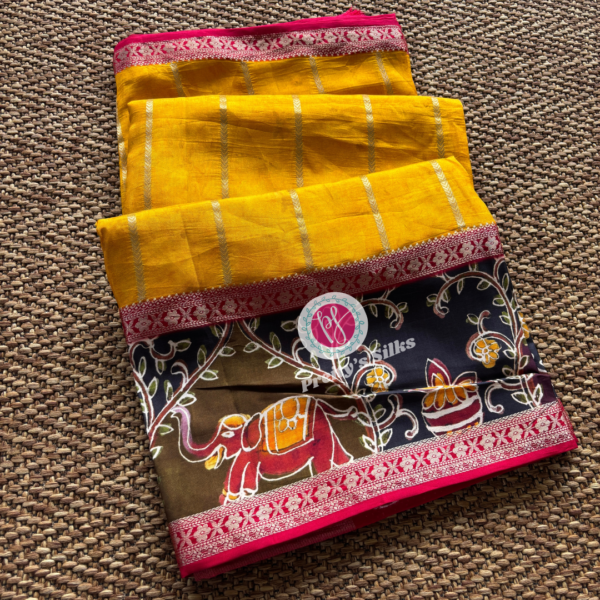 Premium Dola silk-Yellow with pink- PY72057
