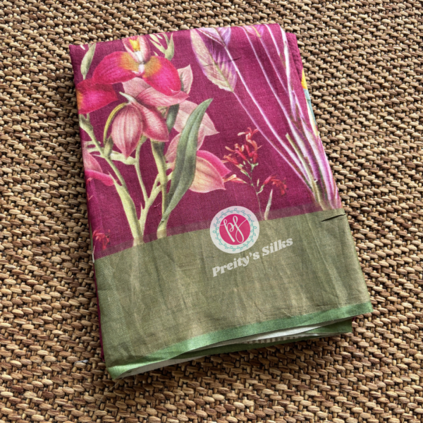 Pure Tussar silk-Magenta with green-PY72994