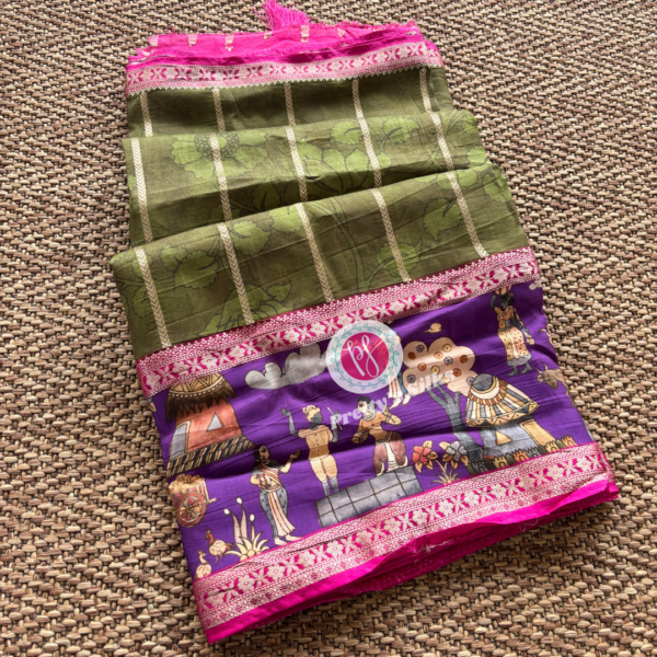 Premium Dola silk-green with pink- PY72060