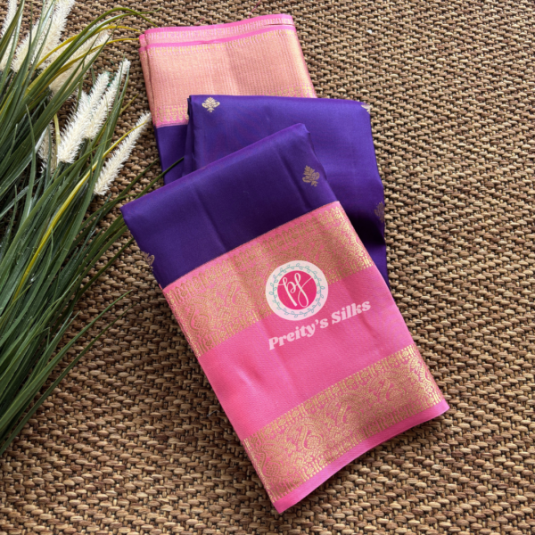 Pure Kanchipuram silk -Dark blue with light pink- PY73498