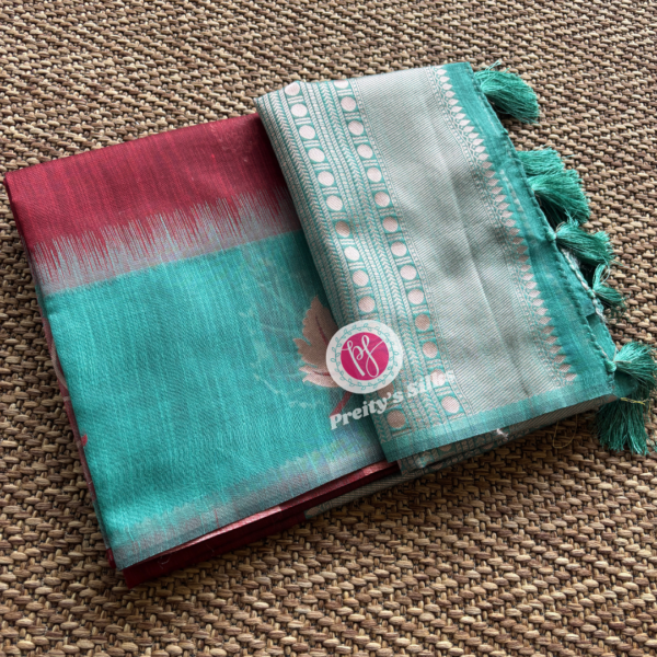 Cotton silk -Marron with Turquoise green- PY74006