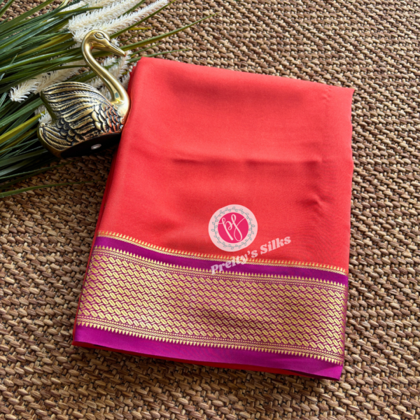 Pure Mysore crepe silk-Orange with purple – PY74660