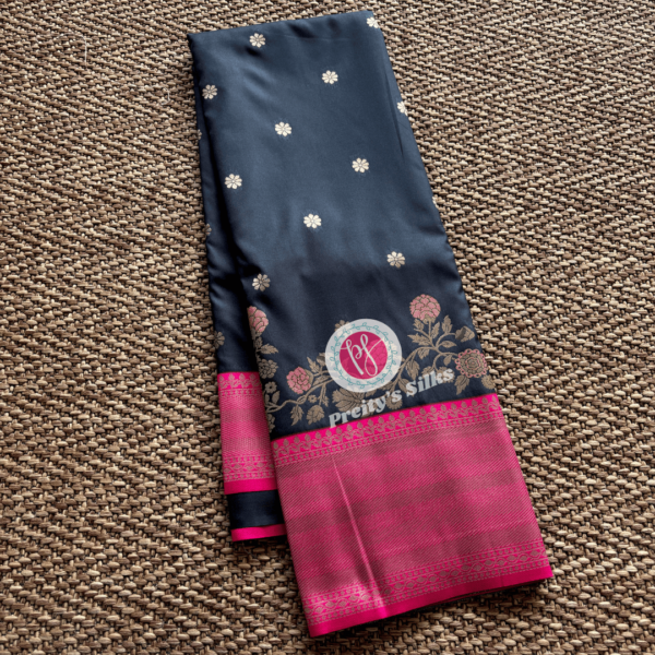 Kanchi semi silk-Black with pink-PY72118