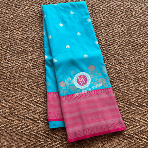 Kanchi semi silk-Soy blue with pink- PY72132