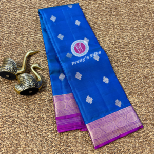 Pure Kanchipuram silk -Peacock blue with magenta -PY00901