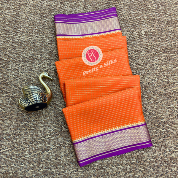 Pure Mysore crepe silk-Orange with Purple -PY02200