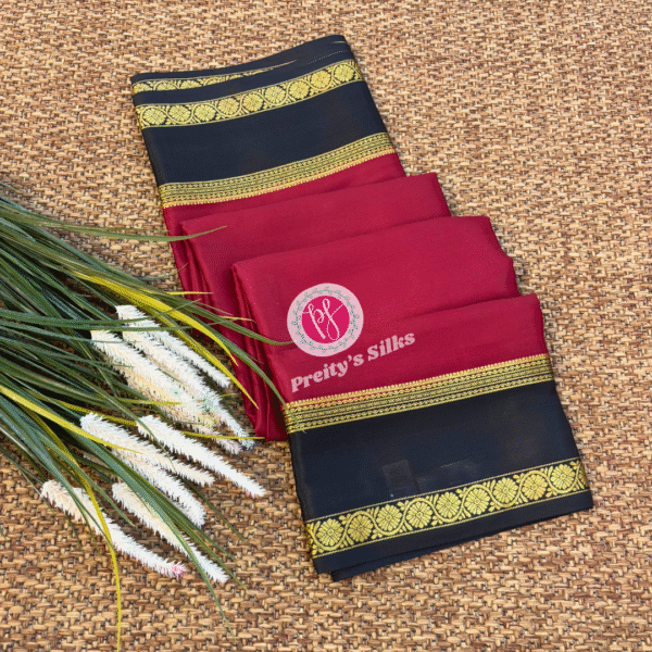 Pure Mysore crepe silk- Marron with Black-PY01795