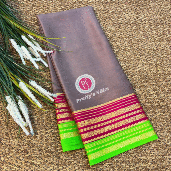 Pure Mysore crepe silk-chocolate brown,pink and light green-PY02060