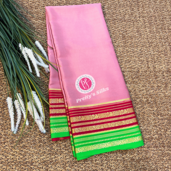 Pure Mysore crepe silk- Mouve pink,red and green-PY02059