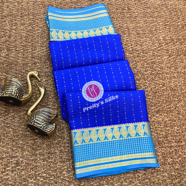 Pure Mysore crepe silk-Royal Blue with Light blue – PY02296
