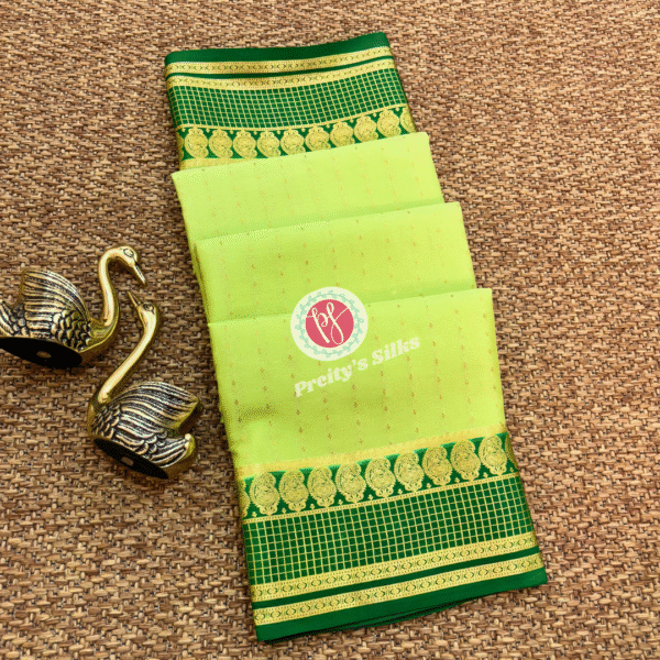 Pure Mysore crepe silk-Pista green with Dark green- PY02292