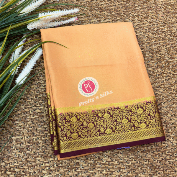 Pure Mysore crepe silk-Beige with Brown – PY02226