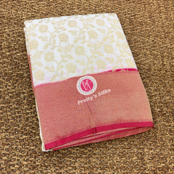 Banarasi Jaal chiffon-Half white with Reddish pink- PY03020