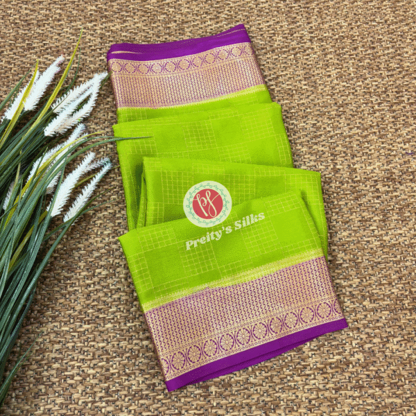 Pure Mysore crepe silk-Olive Green with Purple- PY02435
