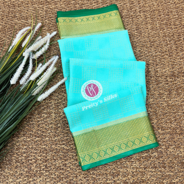 Pure Mysore crepe silk-Light Blue with Green- PY02436
