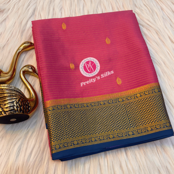 Pure Mysore crepe silk-Onion pink with Peacock blue -PY02325