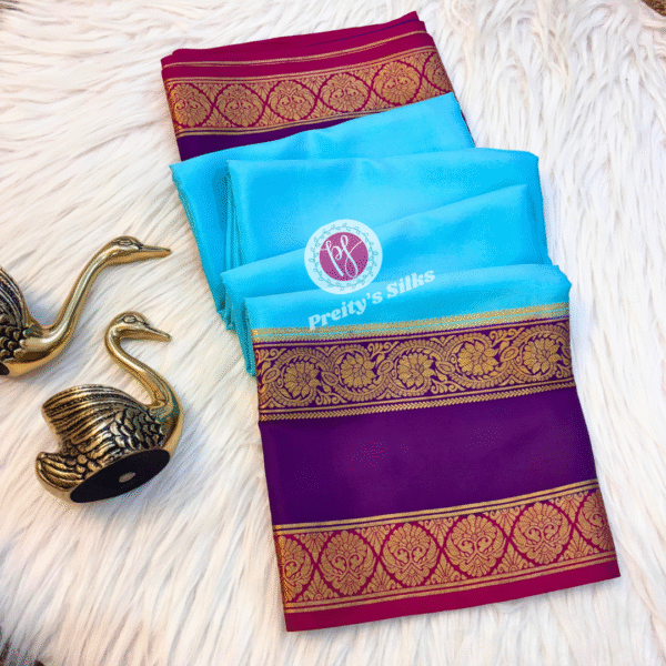Pure Mysore crepe silk -Light Blue with Purple -PY75491