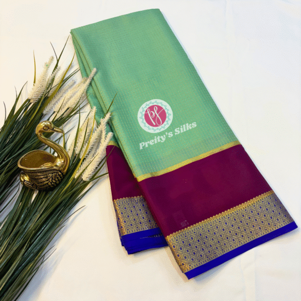 Pure Mysore crepe silk -Pastel green, Wine and Blue -PY01050