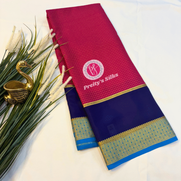 Pure Mysore crepe silk – Pink, Dark Blue with Light blue -PY01032