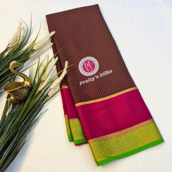 Pure Mysore crepe silk -Brown Pink and Green -PY01041