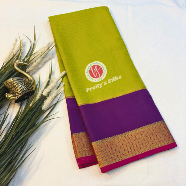 Pure Mysore crepe silk – Olive Green Purple and Pink -PY01034