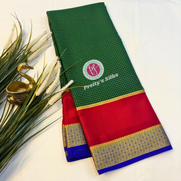 Pure Mysore crepe silk – Green Red and Blue -PY01045